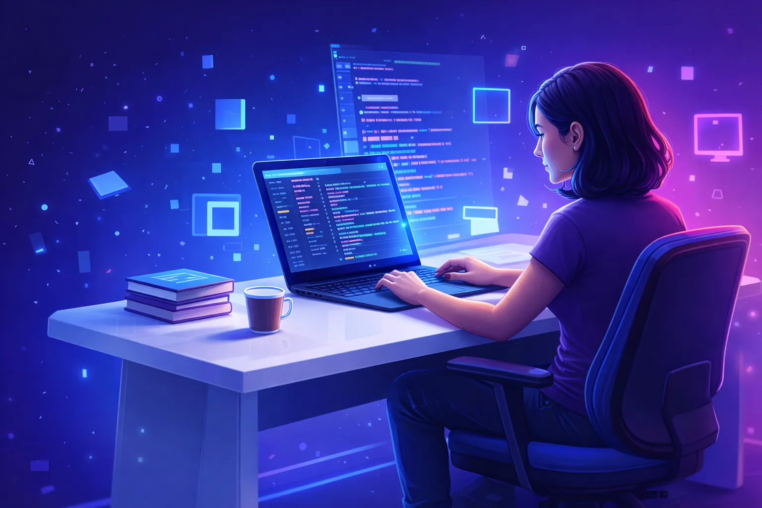 Woman coding on a laptop on EduCodes